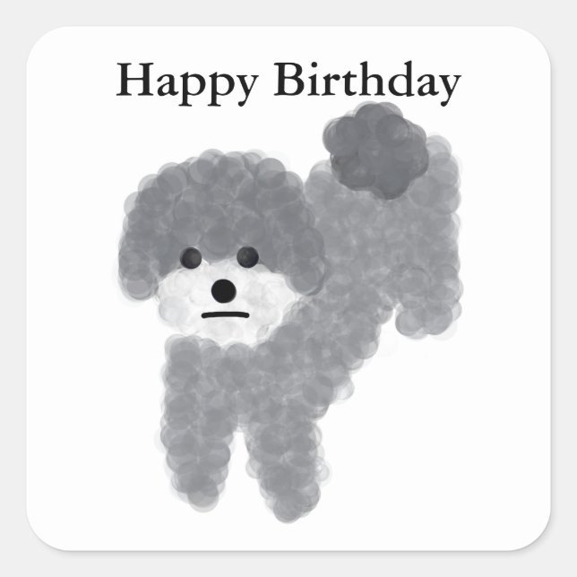 Joyeux Anniversaire Gris Poodle #2 Stickers (Devant)