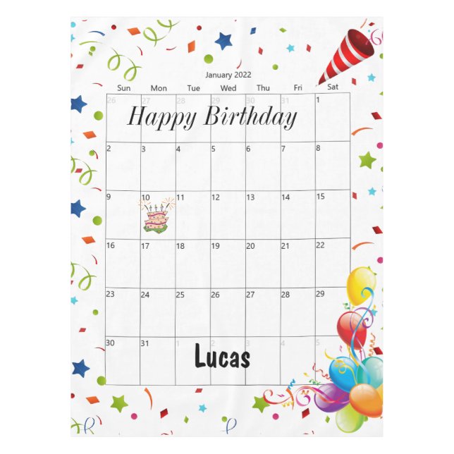 Joyeux anniversaire Janvier 2022 Nappe (Devant)