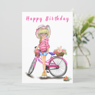 Joyeux Anniversaire - Jolie Fille Blonde avec Vélo