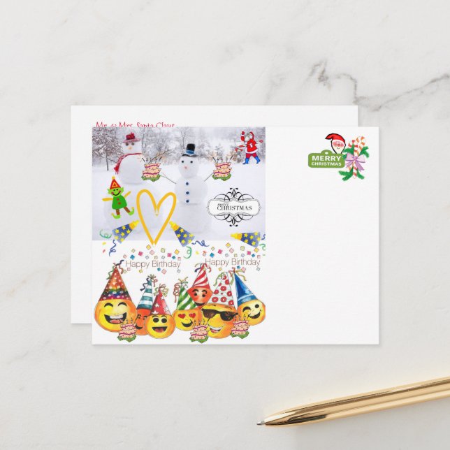 Joyeux Anniversaire Joyeux Noël Cartes postales (Devant/Arrière en situation)