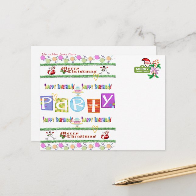 Joyeux Anniversaire Joyeux Noël Cartes postales (Devant/Arrière en situation)