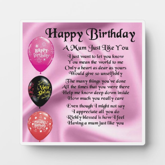 Joyeux Anniversaire maman Poem Plaque (Devant)