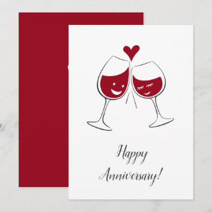 Joyeux anniversaire Mariage Carte de coeur de vin 
