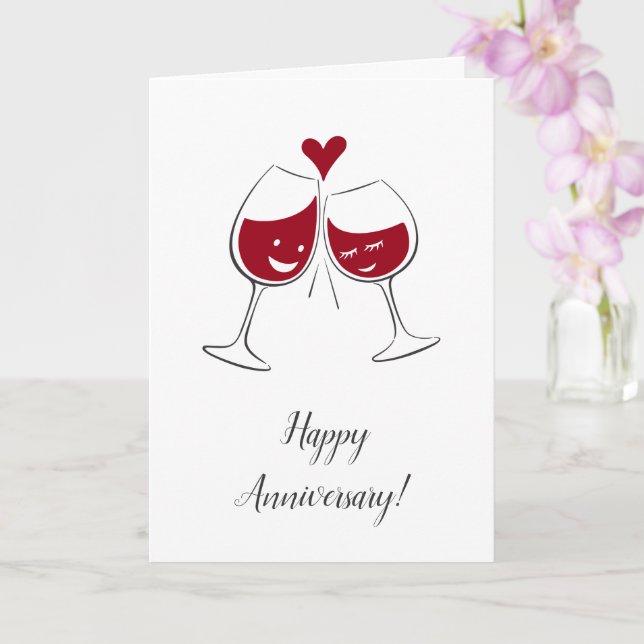 Joyeux anniversaire Mariage Carte de coeur de vin  (Orchidée)