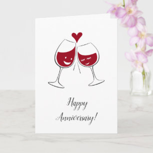 Joyeux anniversaire Mariage Carte de coeur de vin 
