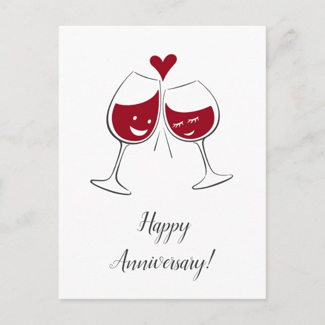 Joyeux anniversaire Mariage Carte de coeur de vin  (Devant)