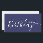 Joyeux Anniversaire Marine Bleu Blanc Moderne Cart<br><div class="desc">Cette carte à plat moderne et élégante est dotée d'un texte blanc Happy Birthday à l'avant et à l'arrière personnalisez-le avec votre nom ou votre nom de famille. L'arrière - plan est de couleur bleu marine.</div>