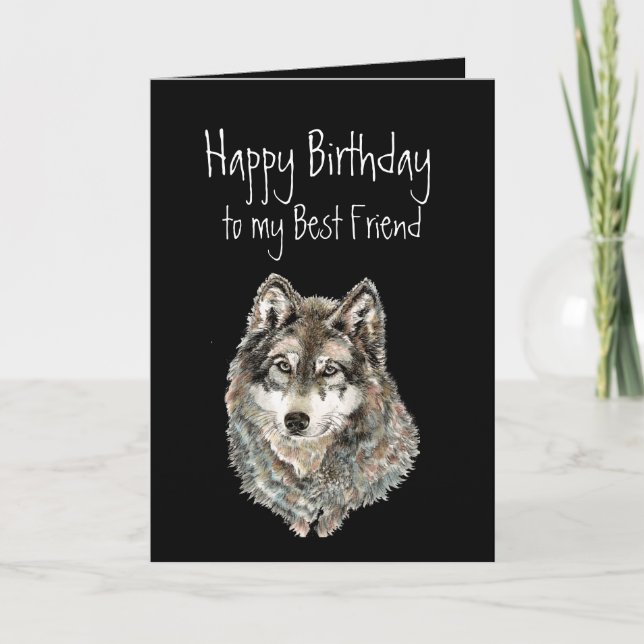 Joyeux Anniversaire, Meilleur Loup Ami, Carte Loup (Devant)