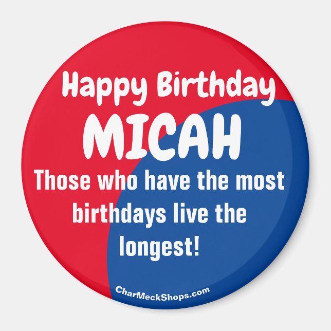 Joyeux anniversaire MICAH aimant rouge/bleu (Devant)