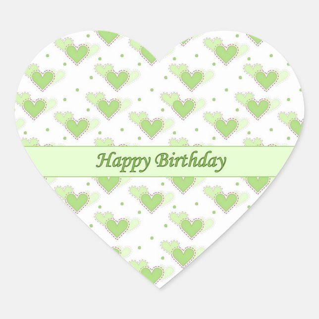 Joyeux Anniversaire Mint Green Hearts Sticker (Devant)