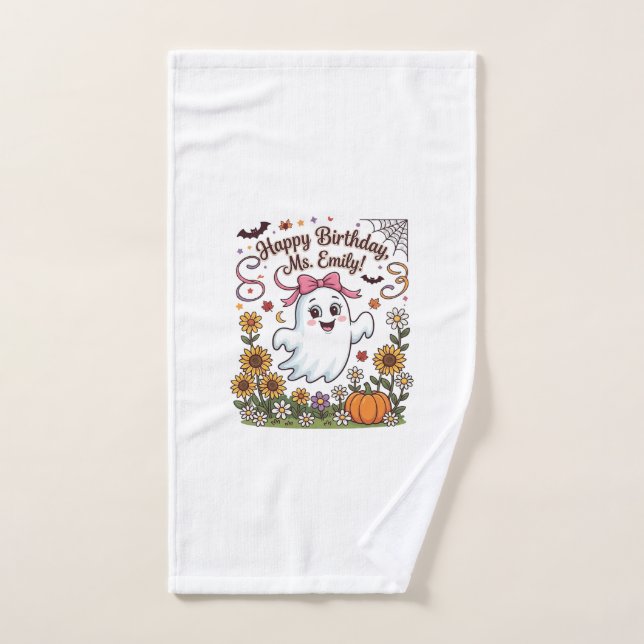 Joyeux Anniversaire Mlle Emily Halloween Fantôme C (Serviette à main)