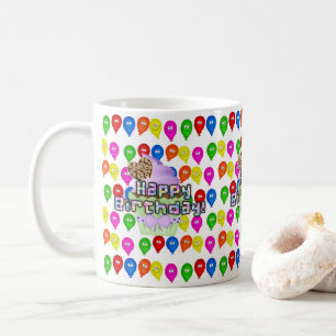 Joyeux Anniversaire Mug Ballons colorés Cupcake