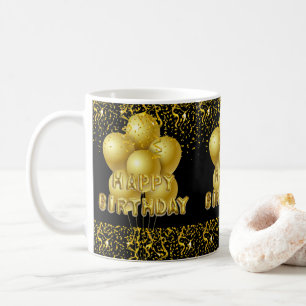Joyeux Anniversaire Mug Black Gold Confetti