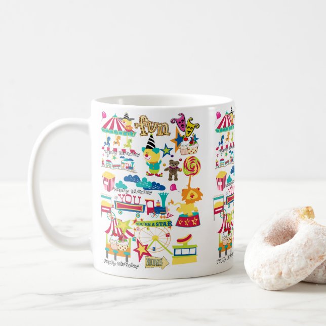 Joyeux anniversaire Mug Carnival Circus (Avec donut)