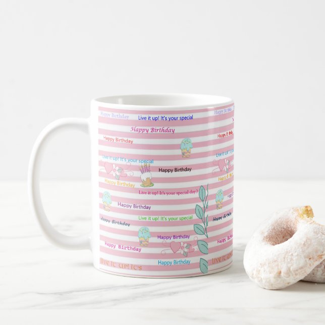 Joyeux Anniversaire Mug célébrer rose (Avec donut)
