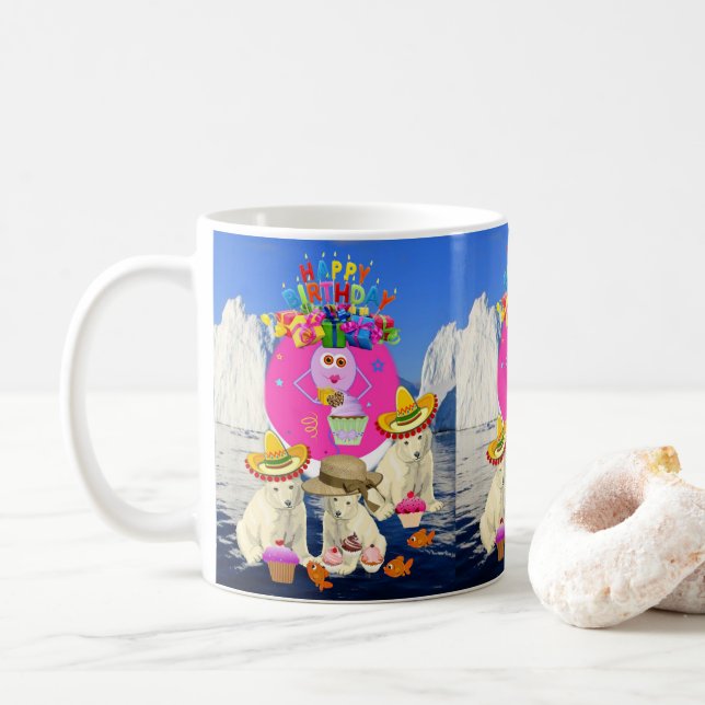 Joyeux Anniversaire Mug Ours Polaire (Avec donut)