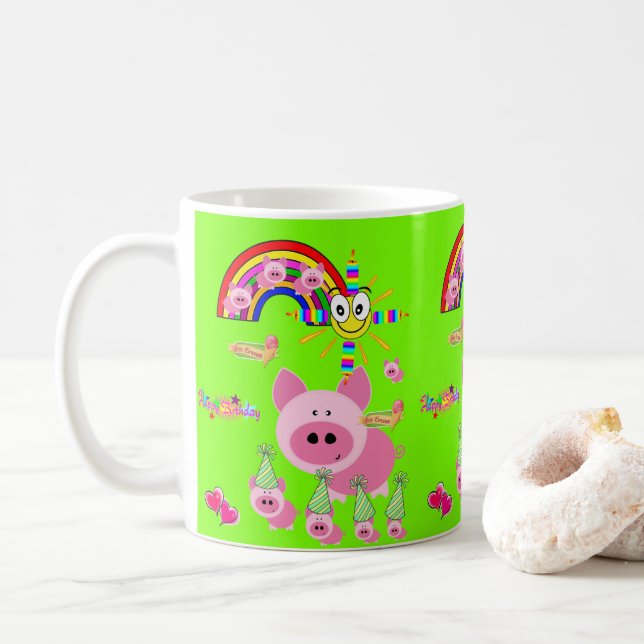 Joyeux Anniversaire Mug Pink Pig (Avec donut)