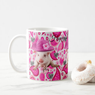 Joyeux Anniversaire Mug Pink Pig Paisley