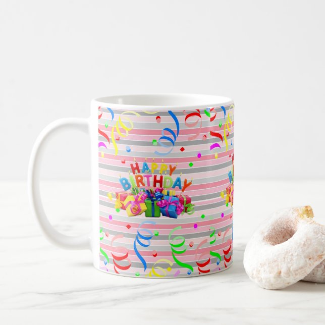 Joyeux Anniversaire Mug Stripe (Avec donut)