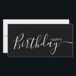 Joyeux Anniversaire noir blanc moderne carte plat<br><div class="desc">Cette carte à plat moderne et élégante est dotée d'un texte blanc Happy Birthday à l'avant et à l'arrière personnalisez-le avec votre nom ou votre nom de famille. L'arrière - plan est de couleur noire.</div>
