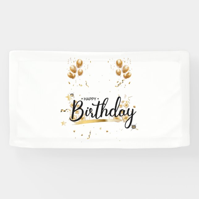 Joyeux Anniversaire Or 1.6x3 Bannière en Vinyle (Horizontal)