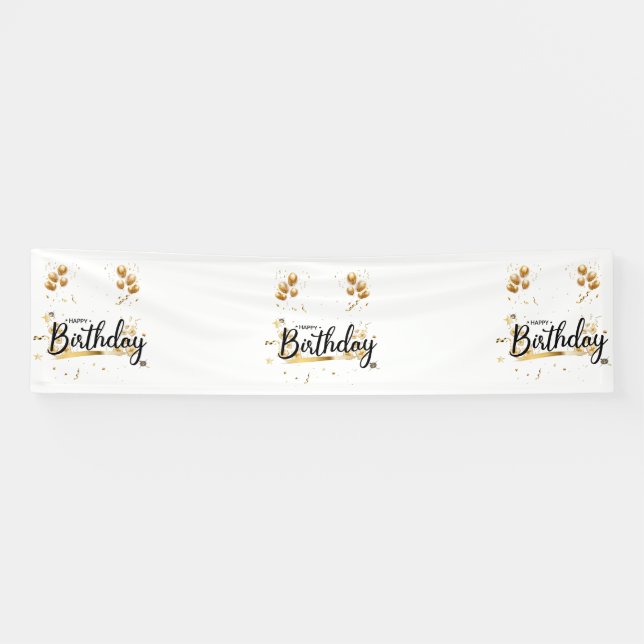 Joyeux Anniversaire Or Bannière Vinyle 2.5x10 (Horizontal)