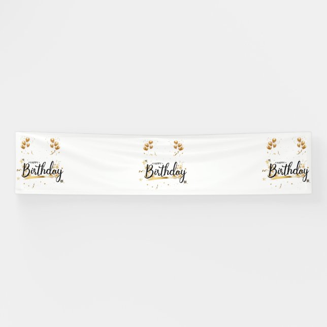 Joyeux Anniversaire Or Bannière Vinyle 2.5x12 (Horizontal)