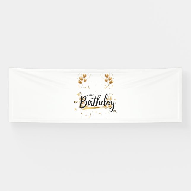 Joyeux Anniversaire Or Bannière Vinyle 2.5x8 (Horizontal)