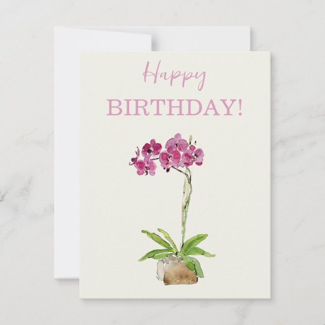 Joyeux Anniversaire Orchidée Papillon Aquarelle (Devant)