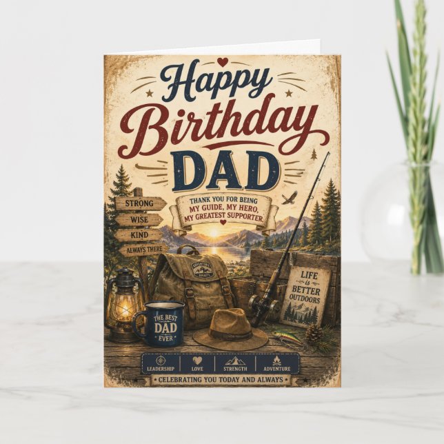 Joyeux Anniversaire Papa Carte de Plein Air Rustiq (Devant)