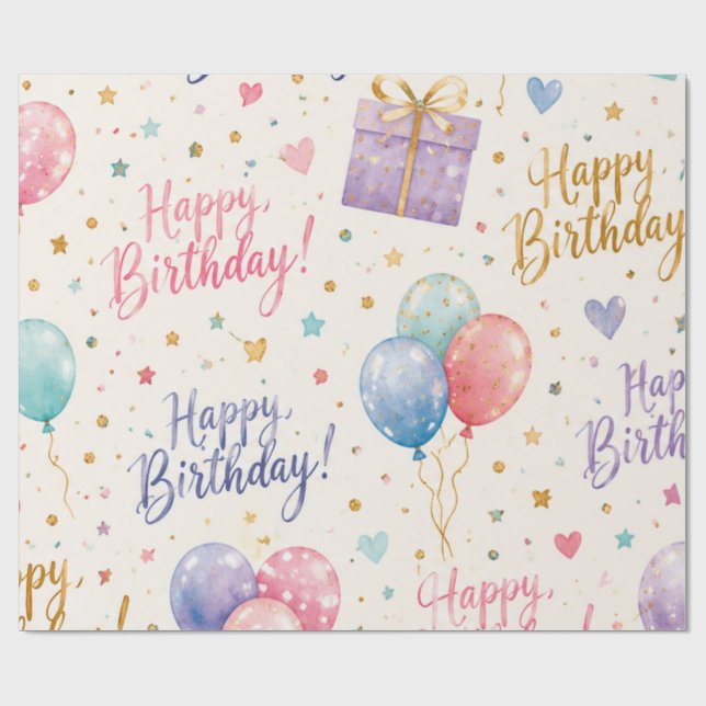 Joyeux Anniversaire Papier Cadeau – Coloré  (Plat)