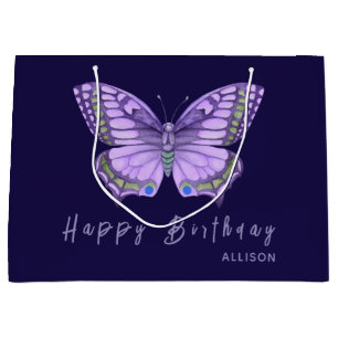 Joyeux Anniversaire Papillon pourpre Grand sac cad