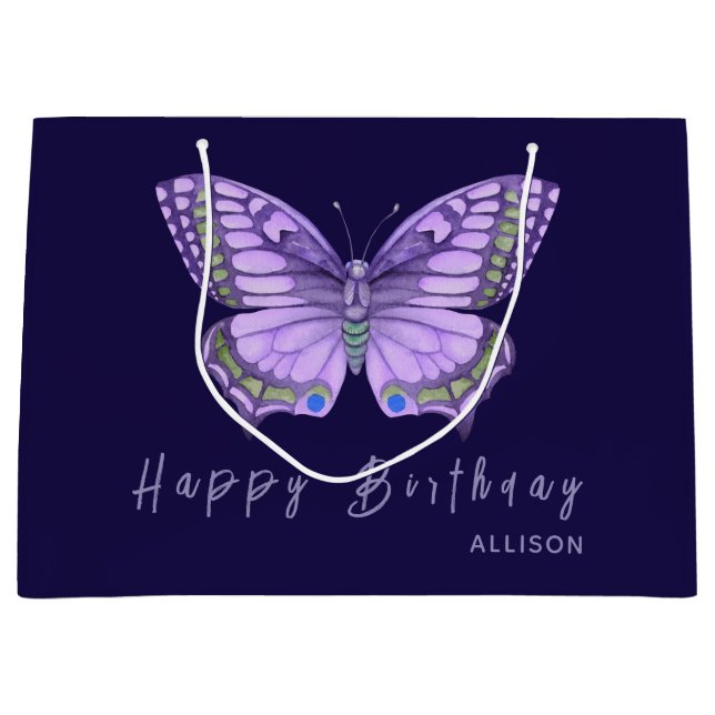 Joyeux Anniversaire Papillon pourpre Grand sac cad (Devant)