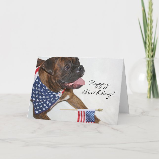 Joyeux anniversaire Patriotic Boxer Chien carte de (Devant)