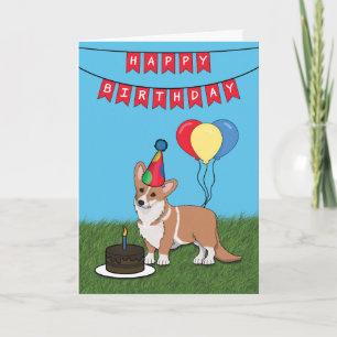 Joyeux Anniversaire Pembroke Welsh Corgi Carte Chi