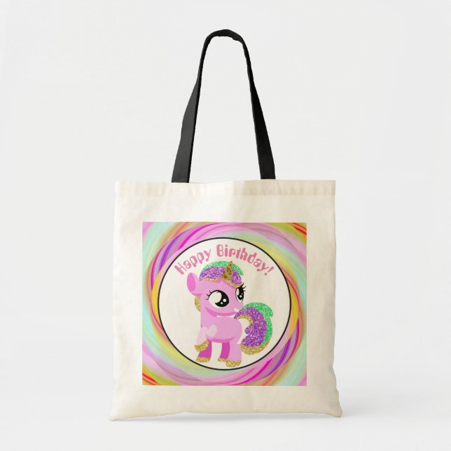 Joyeux Anniversaire personnalisable unicorn sac fo (Devant)