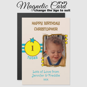 Joyeux Anniversaire photo nom âge carte magnétique