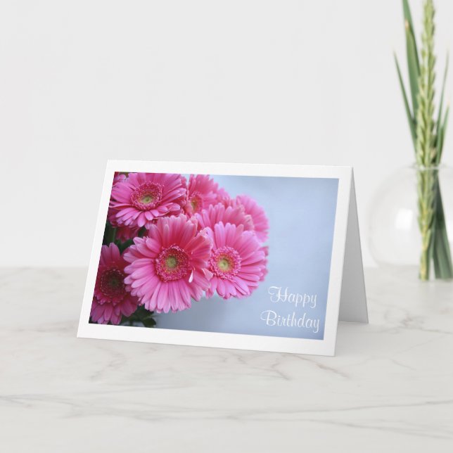 Joyeux Anniversaire Pink Gerbera Daisies Carte de  (Devant)
