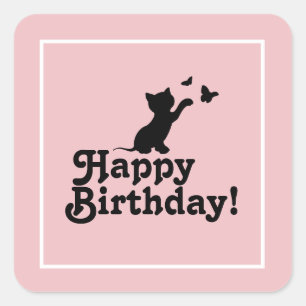 Joyeux Anniversaire Pink Kitten Sticker Papillon d
