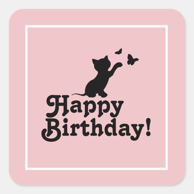 Joyeux Anniversaire Pink Kitten Sticker Papillon d (Devant)