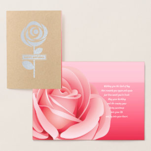 Joyeux anniversaire. Pink Rose Real Foil Cartes de