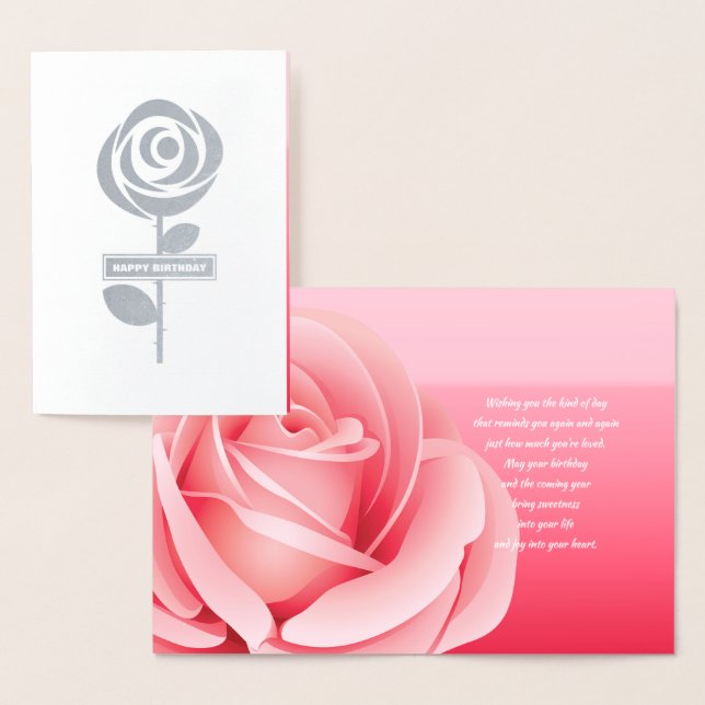 Joyeux anniversaire. Pink Rose Real Foil Cartes de (Affichage)
