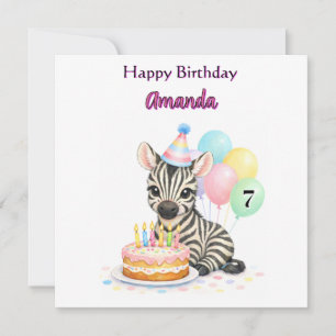 Joyeux Anniversaire pour Filles de 7 Ans Carte Zèb