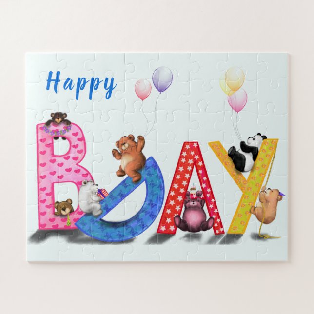 Joyeux Anniversaire Puzzle Baby Bears Party (Horizontal)