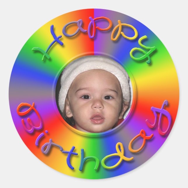 Joyeux anniversaire Rainbow Photo Stickers Modèle (Devant)