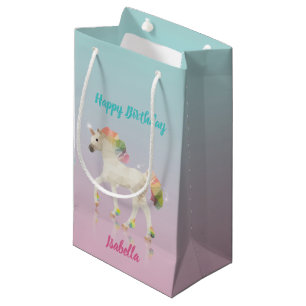Joyeux anniversaire Rainbow Unicorn Nom Petit sac