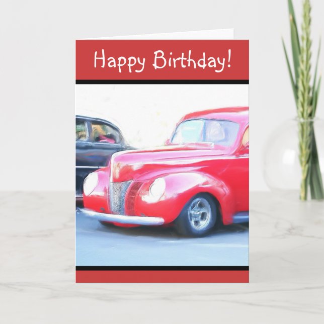 Joyeux anniversaire Red Classic voiture carte de v (Devant)