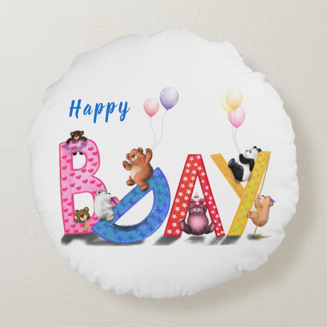 Joyeux anniversaire ronde Coussin Bears Party (Dos)