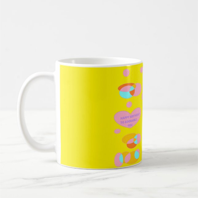 Joyeux anniversaire rose bleu jaune message mug (Gauche)