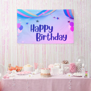 Joyeux anniversaire rose et bannière bleue
